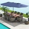 Outdoor 11 Piece Dining Set with Double-Sided 15 Feet Umbrella and Cushions